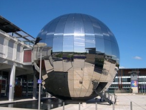 silver sphere at Bristol Planetarium