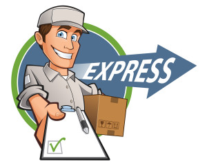 express courier driver with box and clipboard